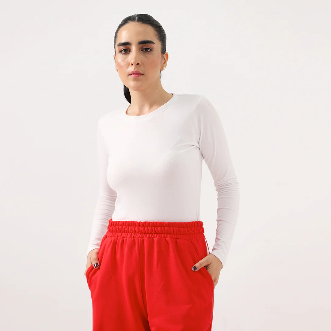 Poly cotton Full Sleeves plain T-Shirt For Women-White