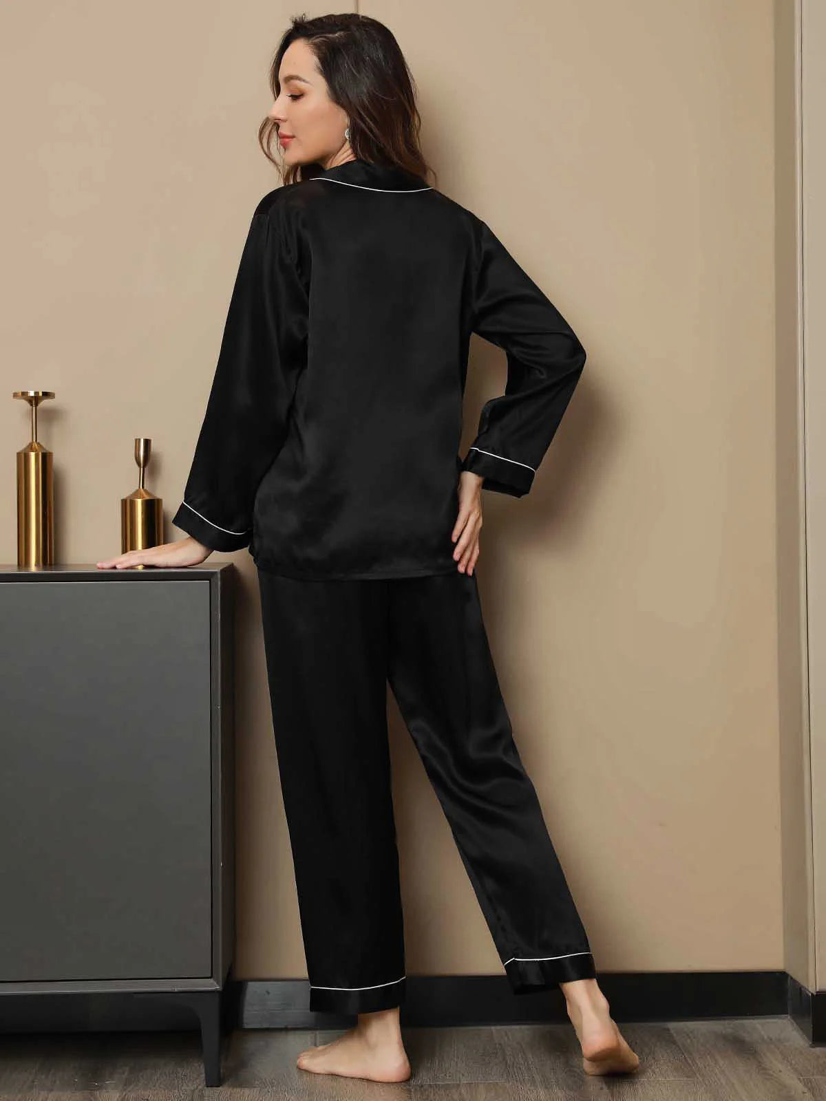 Black Silk Pj Set For Women