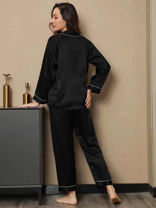 Black Silk Pj Set For Women