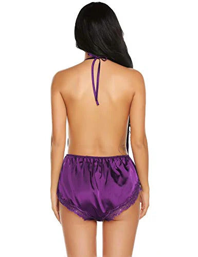 Lace trim silk nighty for women