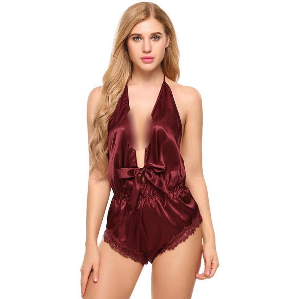Lace trim silk nighty for women