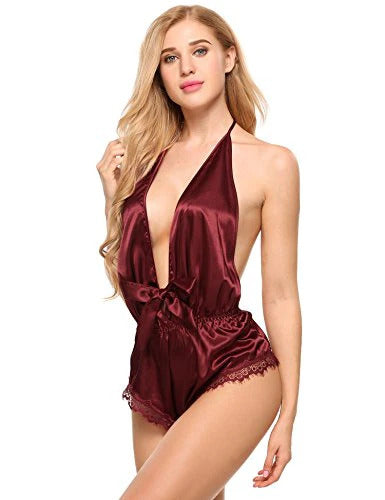 Lace trim silk nighty for women