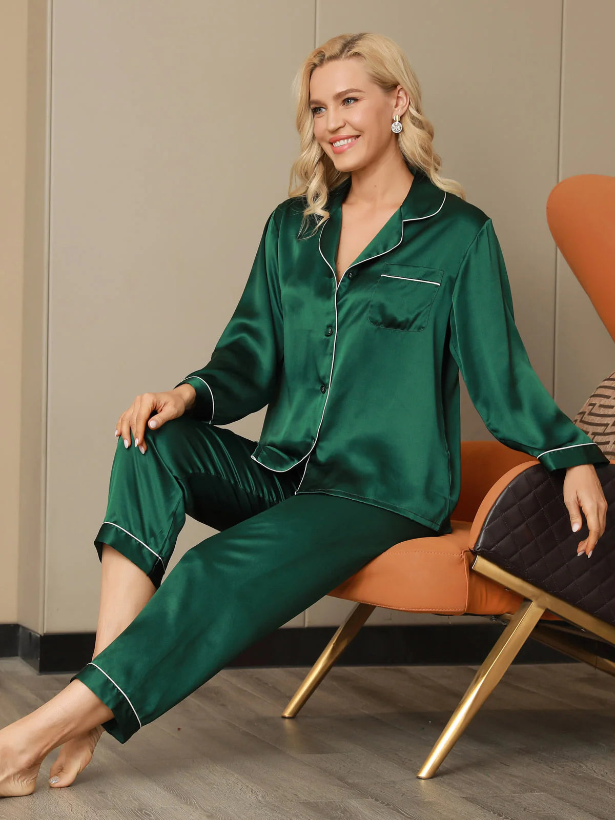 Green Silk Pj Set For Women