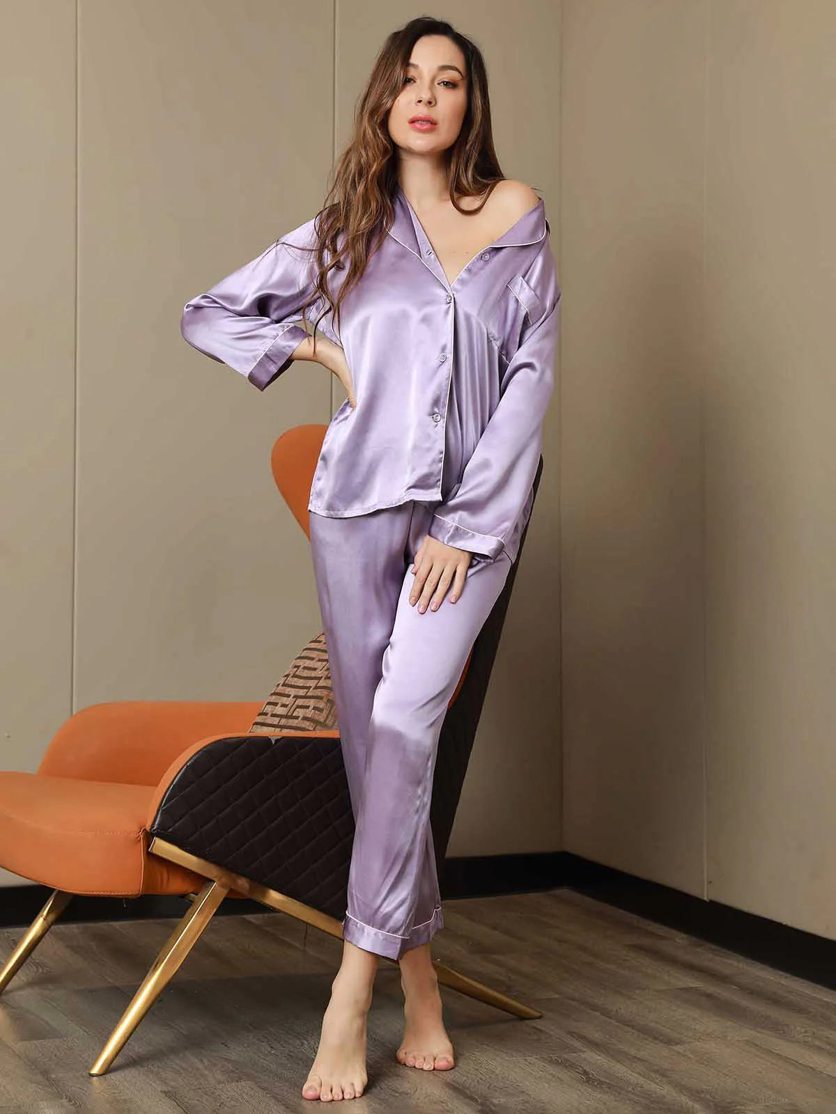 Lavender Silk Pj Set For Women