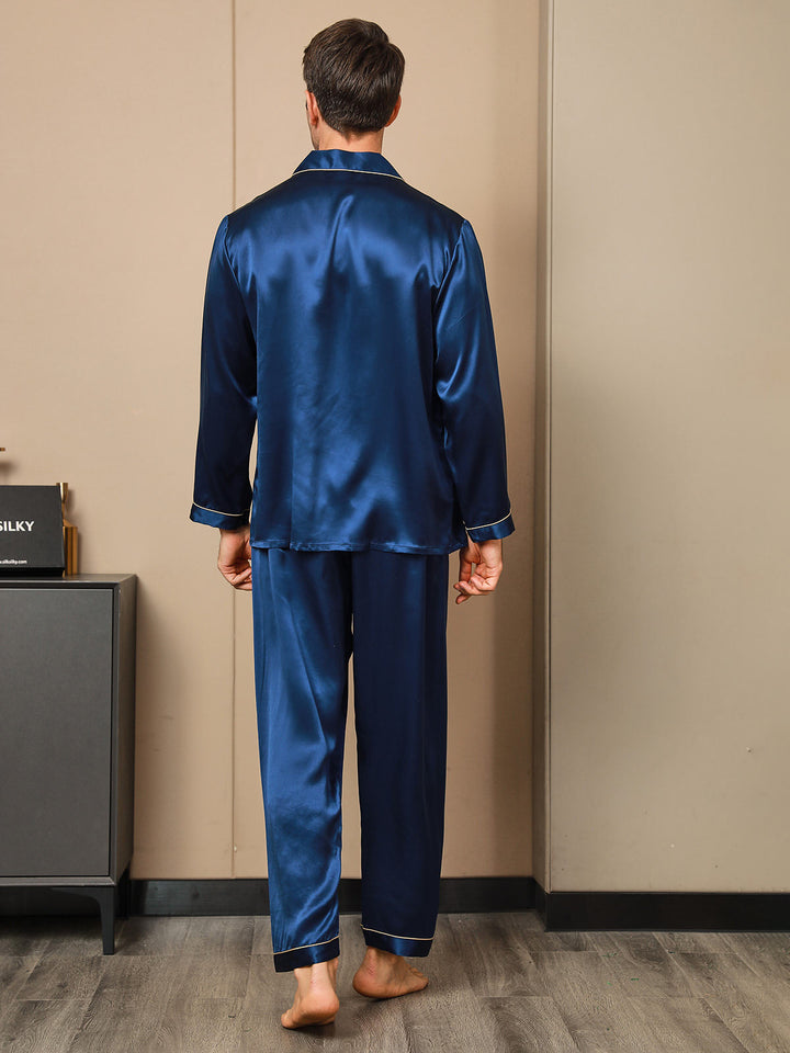 Silk Pajamas set for men-Navy blue