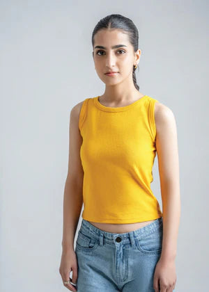 Poly cotton Tank Top For Women yellow