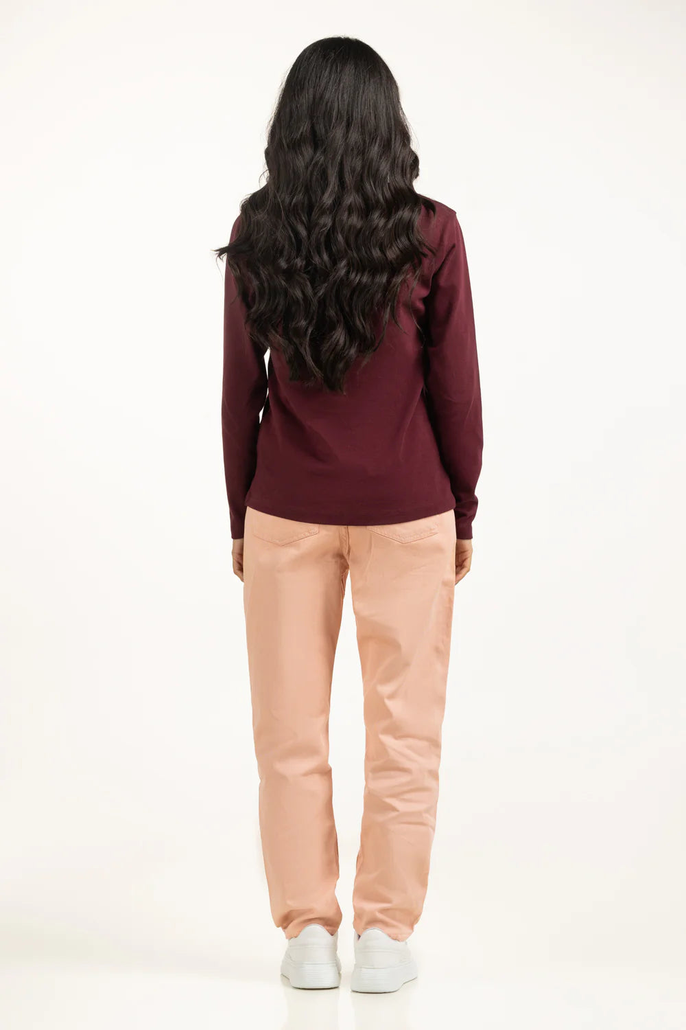 Poly cotton Full Sleeves plain T-Shirt For Women-Maroon