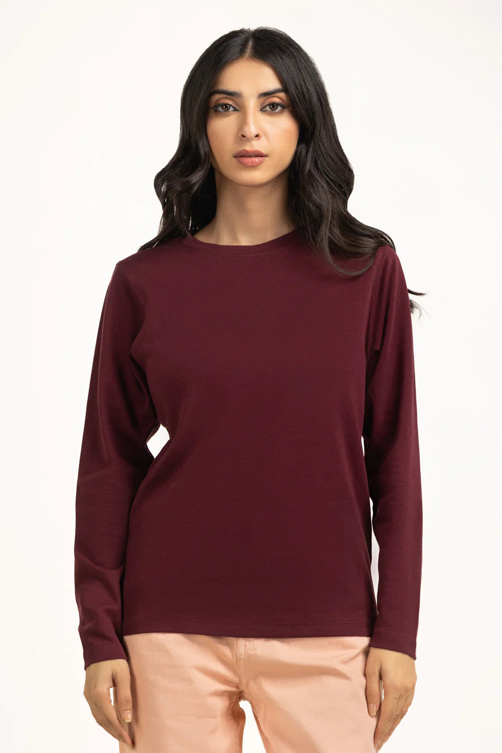 Poly cotton Full Sleeves plain T-Shirt For Women-Maroon