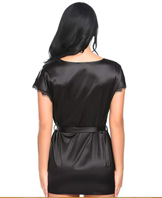 Lace trim Silk robe gown for women