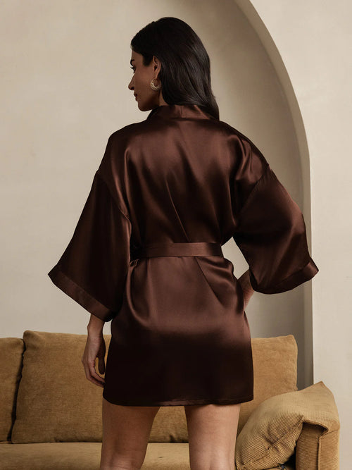 Coffee Satin Robe Gown For Women