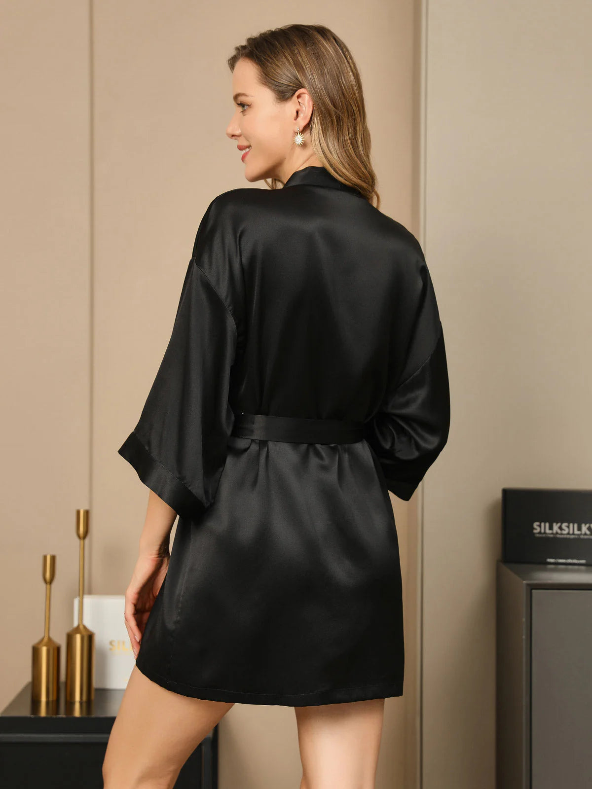 Black Satin Robe Gown For Women
