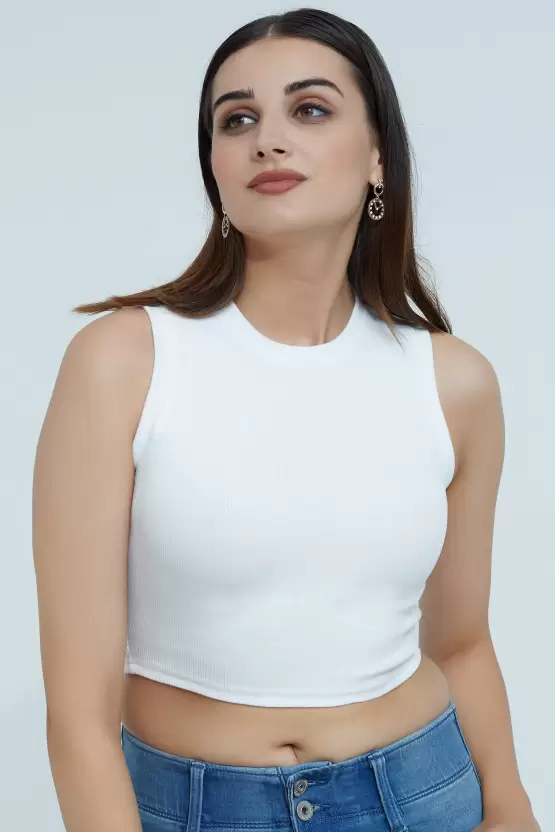 Poly cotton Tank Top For Women white