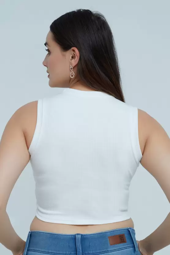 Poly cotton Tank Top For Women white