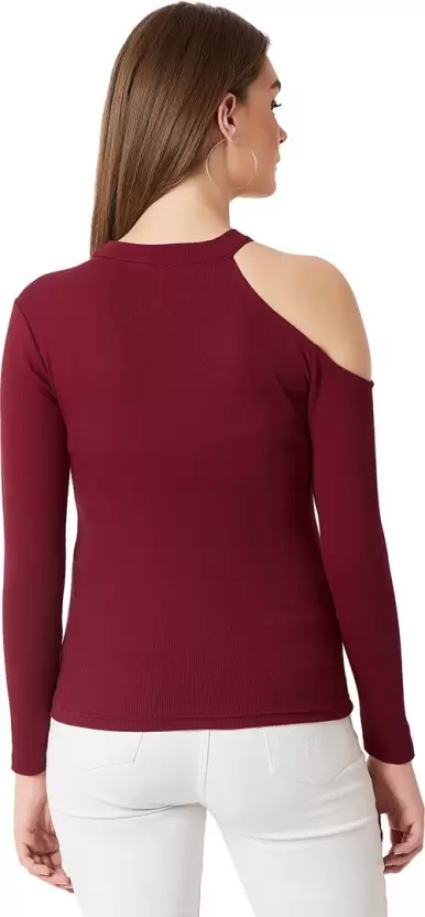 Poly cotton Full Sleeves T-Shirt For Women-Maroon