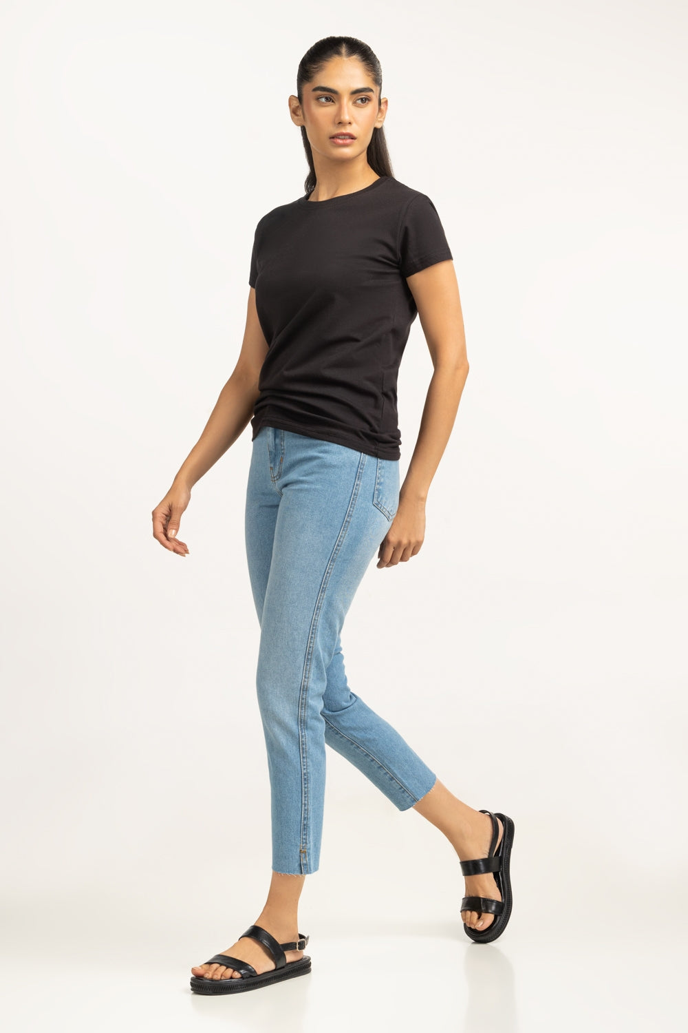 Poly cotton Half Sleeves plain T-Shirt For Women-Black