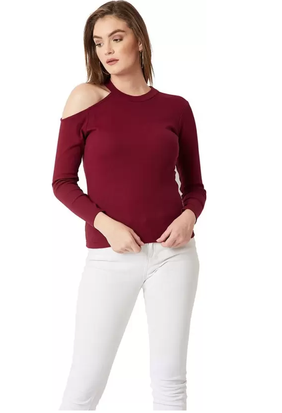 Poly cotton Full Sleeves T-Shirt For Women-Maroon