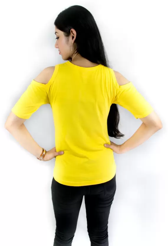 Poly cotton Full Sleeves T-Shirt For Women-Yellow