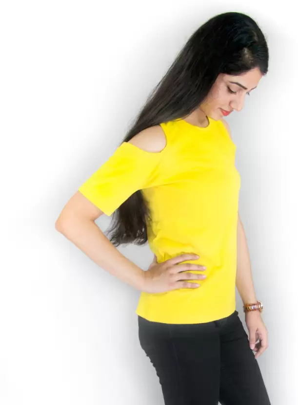 Poly cotton Full Sleeves T-Shirt For Women-Yellow